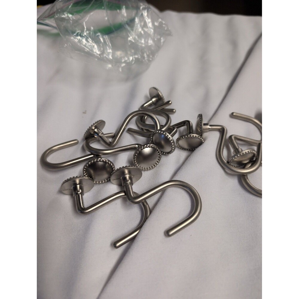 Set of 12 Metal Shower Curtain Hooks - Brushed Nickel